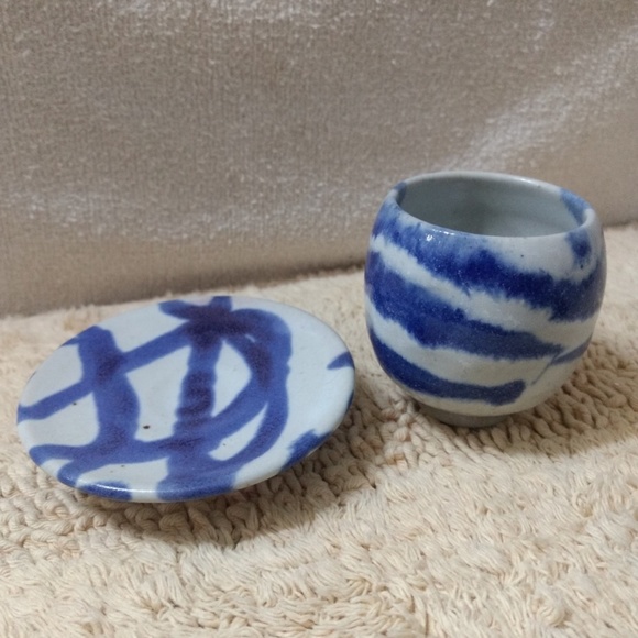 WHITEFISH POTTERY Miniature Vase & Plate Cobalt Blue Swirl Glaze 2007 Studio - Picture 5 of 8